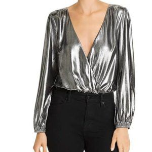 French Connection Silver V-Neck Bodysuit